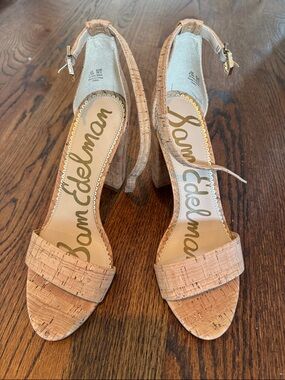 NWOT Sam Edelman Cork Open-Toe Block Heel Sandals in Natural